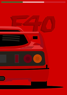Red Ferrari F40 Minimalist Art