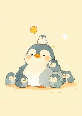 Cute Penguin Family Illustration
