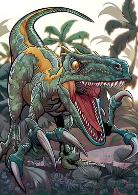 Raptor in Jungle Comic Art