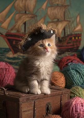 Kitten Pirate on Treasure Chest