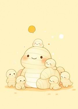 Cute Mummy Family Cartoon Illustration