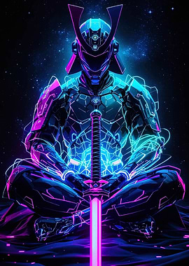 Cyberpunk Samurai in Lotus Position