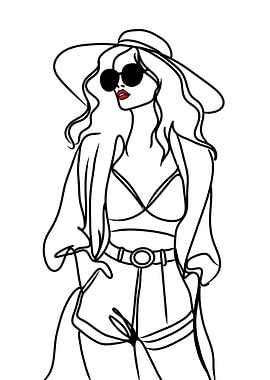 Fashionable Woman Line Art Illustration