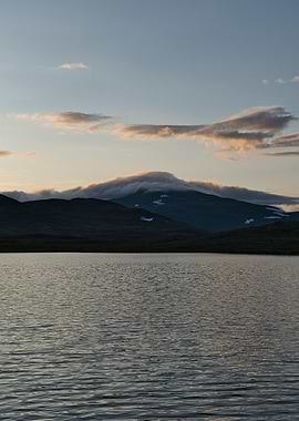 Lake and Mountain Landscape at Dusk
