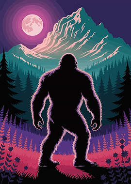 Bigfoot in the Mountains at Night