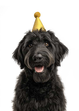 Black Russian Terrier Dog with Party Hat