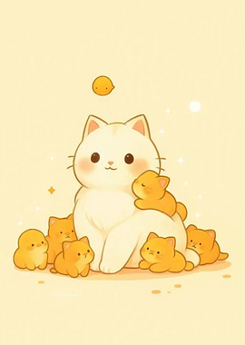 Cute Cat and Kittens Illustration