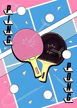 Ping Pong Paddles and Balls Illustration