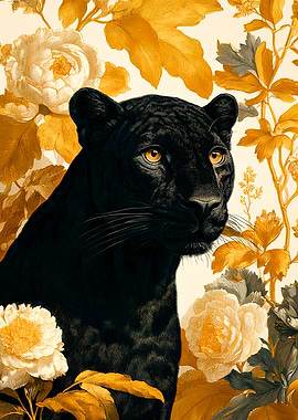 Black Panther with Floral Background