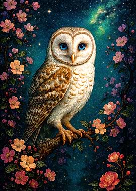 Starry Owl: Enchanted Forest Bloom