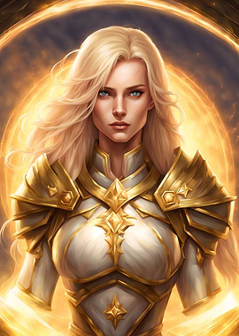 Female Holy Priest Paladin in Golden Armor