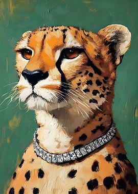 Elegant Cheetah Portrait with Diamond Necklace