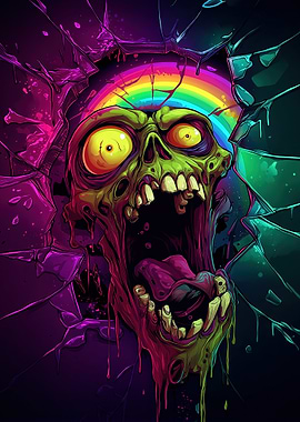 Zombie Bursting Through Rainbow Portal