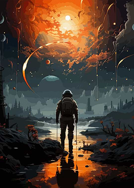 Astronaut on Alien Planet Landscape