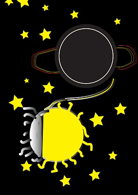 Cartoon Sun and Planet in Space