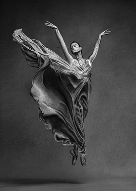 Ballerina in Flight - Charcoal Drawing