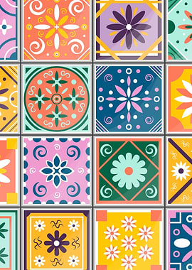 Colorful Floral Tile Pattern