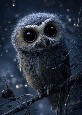 Cute Owl Perched on Branch