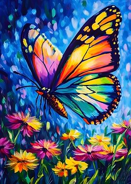 Colorful Butterfly and Flowers Painting