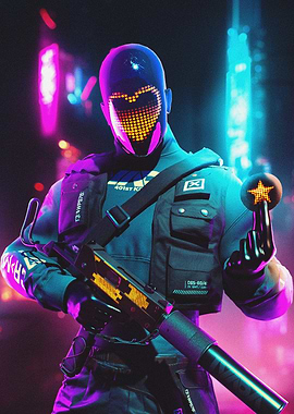 Cyberpunk Soldier with Heart Mask