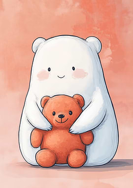 Cute Bear Hugging Teddy Bear Illustration