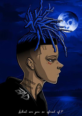 XXXTentacion Cartoon Portrait with Moon