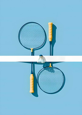 Badminton Rackets and Shuttlecock Still Life