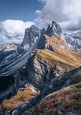 Seceda mountain range in Dolomites, Italy