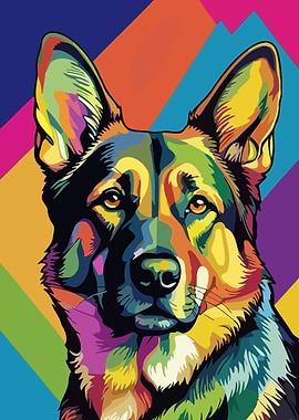 Colorful German Shepherd Pop Art Portrait