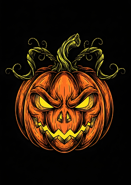 Scary Halloween Pumpkin Illustration