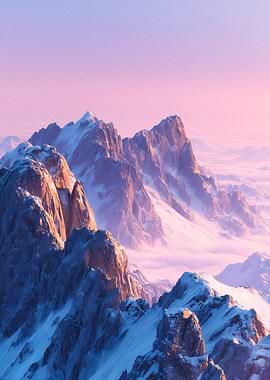Serene Alpine Dawn: Pastel Peaks Above the Clouds
