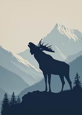 Moose Silhouette in Mountain Landscape