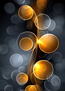 Abstract Golden Spheres on Dark Background