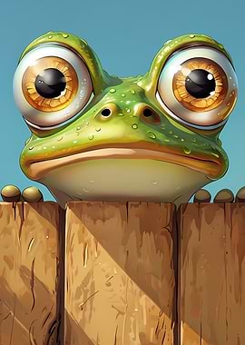 Cartoon Frog Peeking Over Fence