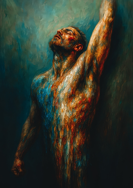 Abstract Man Reaching Upward Painting