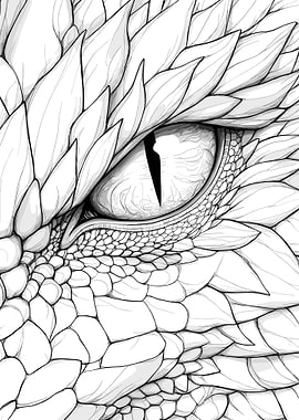 Dragon Eye Close-Up Line Art