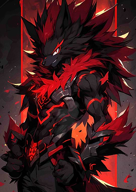 Red and Black Anthro Wolf Warrior