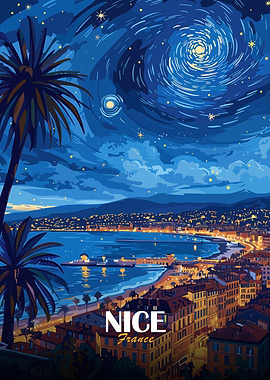 Nice, France: Starry Night Cityscape