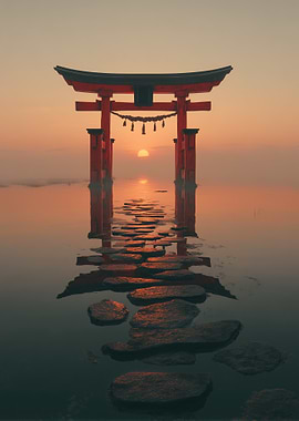 Japanese Torii Gate at Sunset