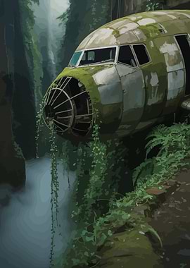Overgrown Airplane Wreck in Jungle