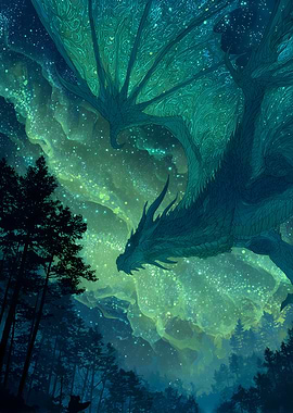 Dragon in the starry night sky