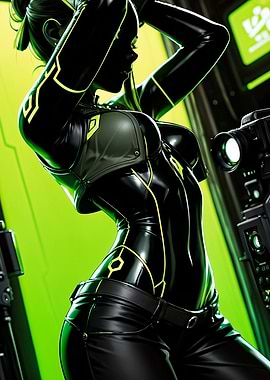 Cyberpunk Woman in Black Suit