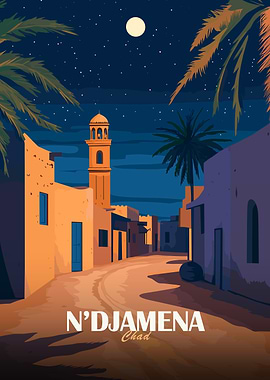 N'Djamena Chad Nightscape Illustration