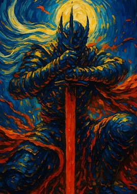 Dark Knight with Fiery Sword Painting