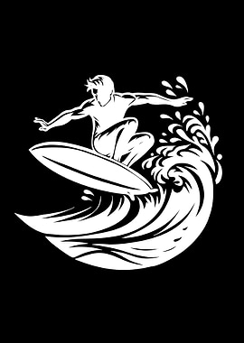 Surfer on Wave Black and White