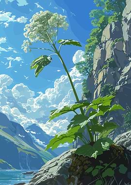 Scenic Landscape with Plant and Mountains