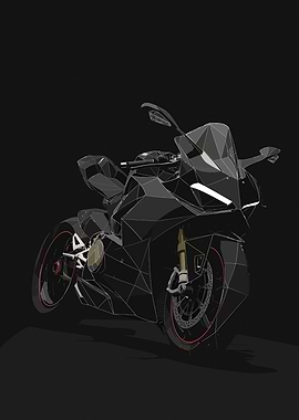 Geometric Black Motorcycle on Dark Background