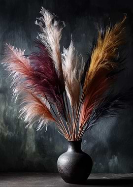 Pampas Grass in Dark Vase
