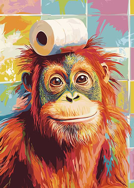 Orangutan with Toilet Paper on Head