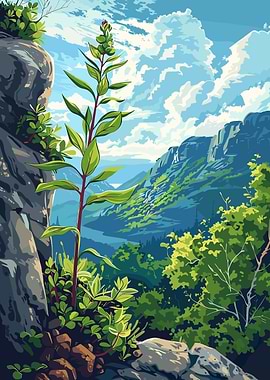 Mountain Landscape with Plant